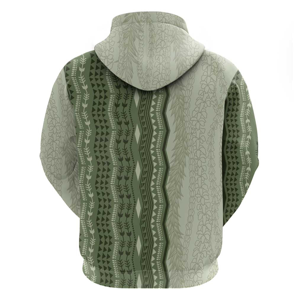 Vintage Sage Green Hawaiian Traditional Kapa Mix Flowers Lei Zip Hoodie