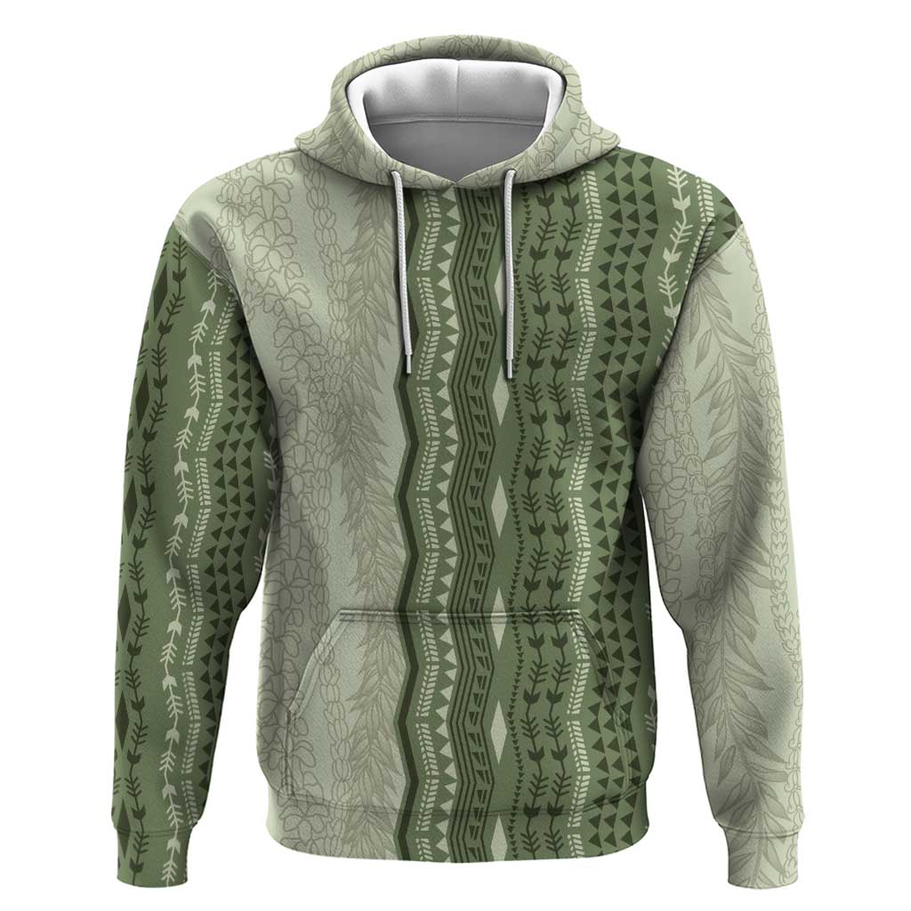 Vintage Sage Green Hawaiian Traditional Kapa Mix Flowers Lei Zip Hoodie