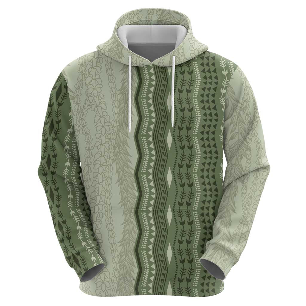 Vintage Sage Green Hawaiian Traditional Kapa Mix Flowers Lei Zip Hoodie