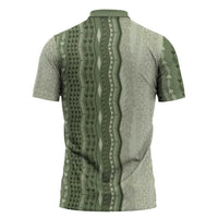 Vintage Sage Green Hawaiian Traditional Kapa Mix Flowers Lei Zipper Polo Shirt