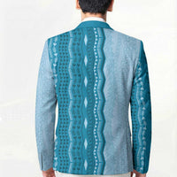 Vintage Cobalt Blue Hawaiian Traditional Kapa Mix Flowers Lei Blazer