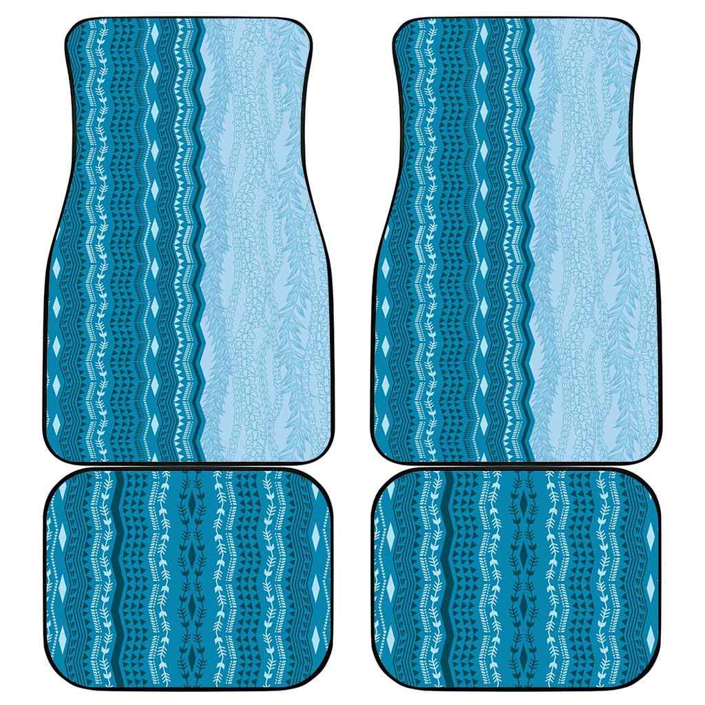 Vintage Cobalt Blue Hawaiian Traditional Kapa Mix Flowers Lei Car Mats