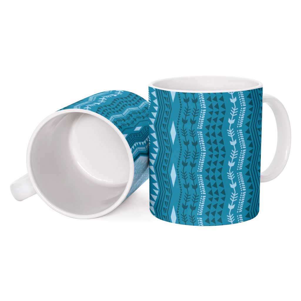 Vintage Cobalt Blue Hawaiian Traditional Kapa Mix Flowers Lei Ceramic Mug