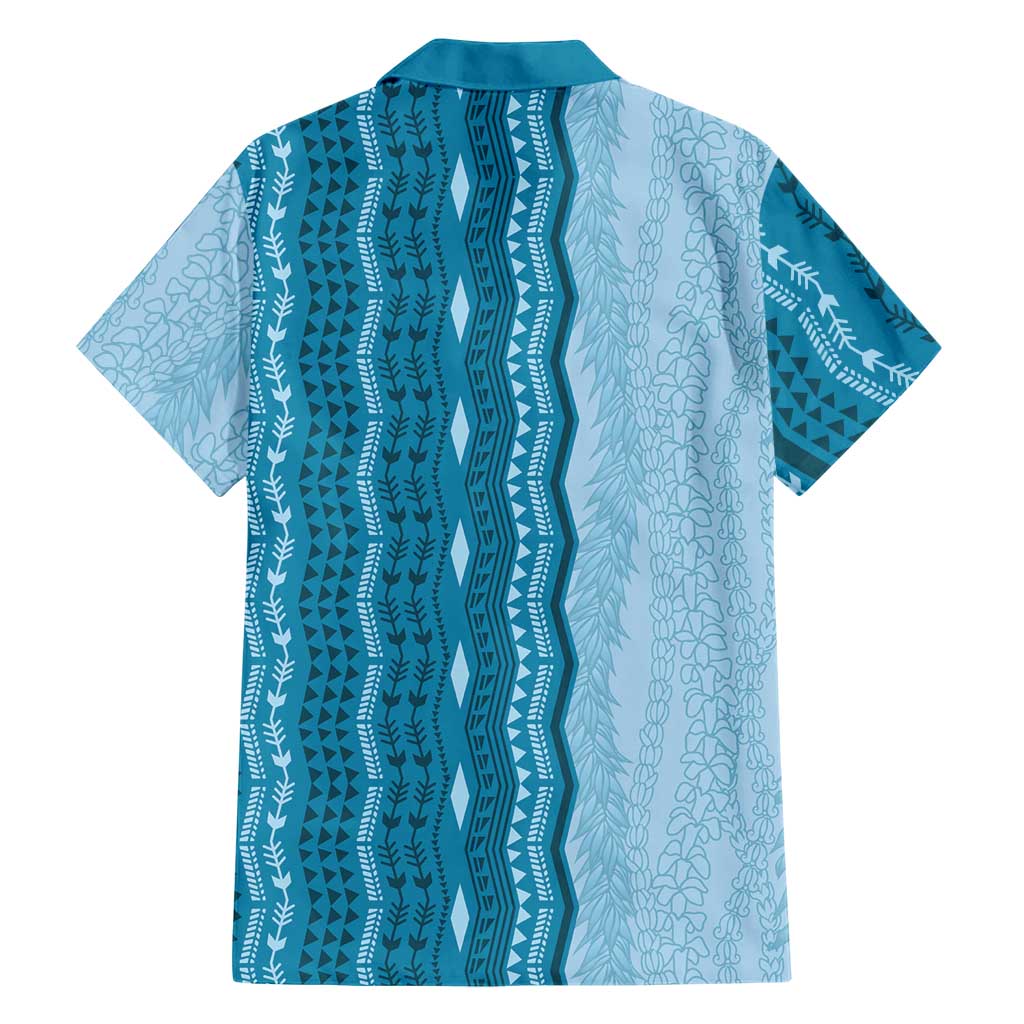 Vintage Cobalt Blue Hawaiian Traditional Kapa Mix Flowers Lei Family Matching Off Shoulder Short Dress and Hawaiian Shirt LT7 - Polynesian Pride