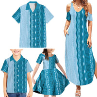 Vintage Cobalt Blue Hawaiian Traditional Kapa Mix Flowers Lei Family Matching Summer Maxi Dress and Hawaiian Shirt LT7 - Polynesian Pride