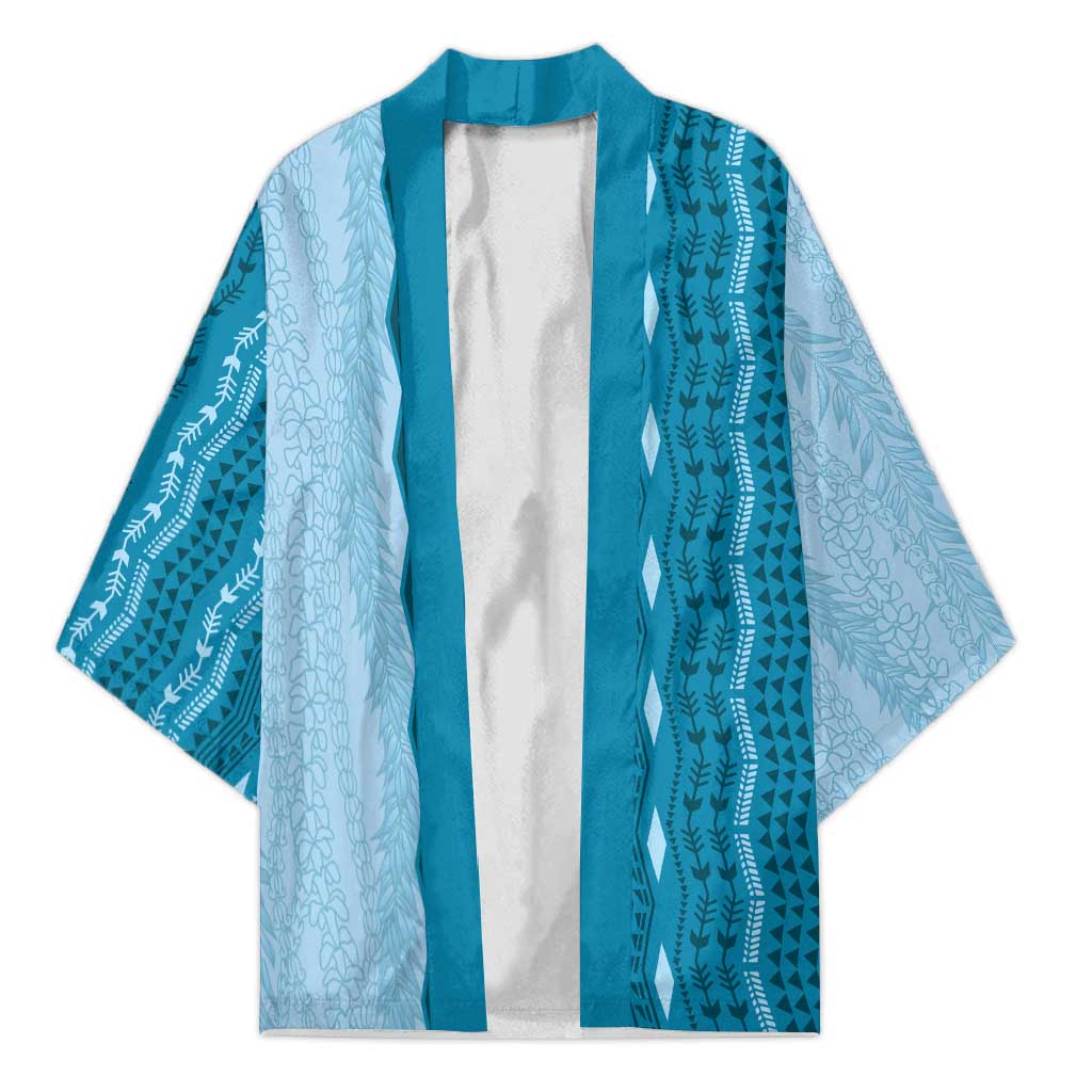 Vintage Cobalt Blue Hawaiian Traditional Kapa Mix Flowers Lei Kimono