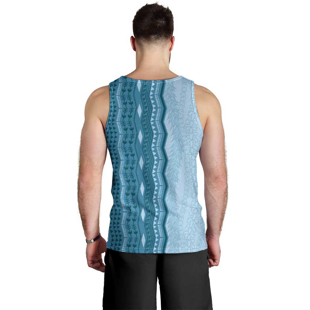 Vintage Cobalt Blue Hawaiian Traditional Kapa Mix Flowers Lei Men Tank Top