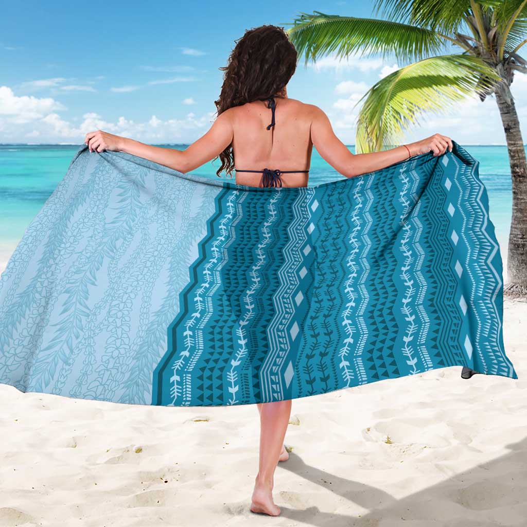 Vintage Cobalt Blue Hawaiian Traditional Kapa Mix Flowers Lei Sarong