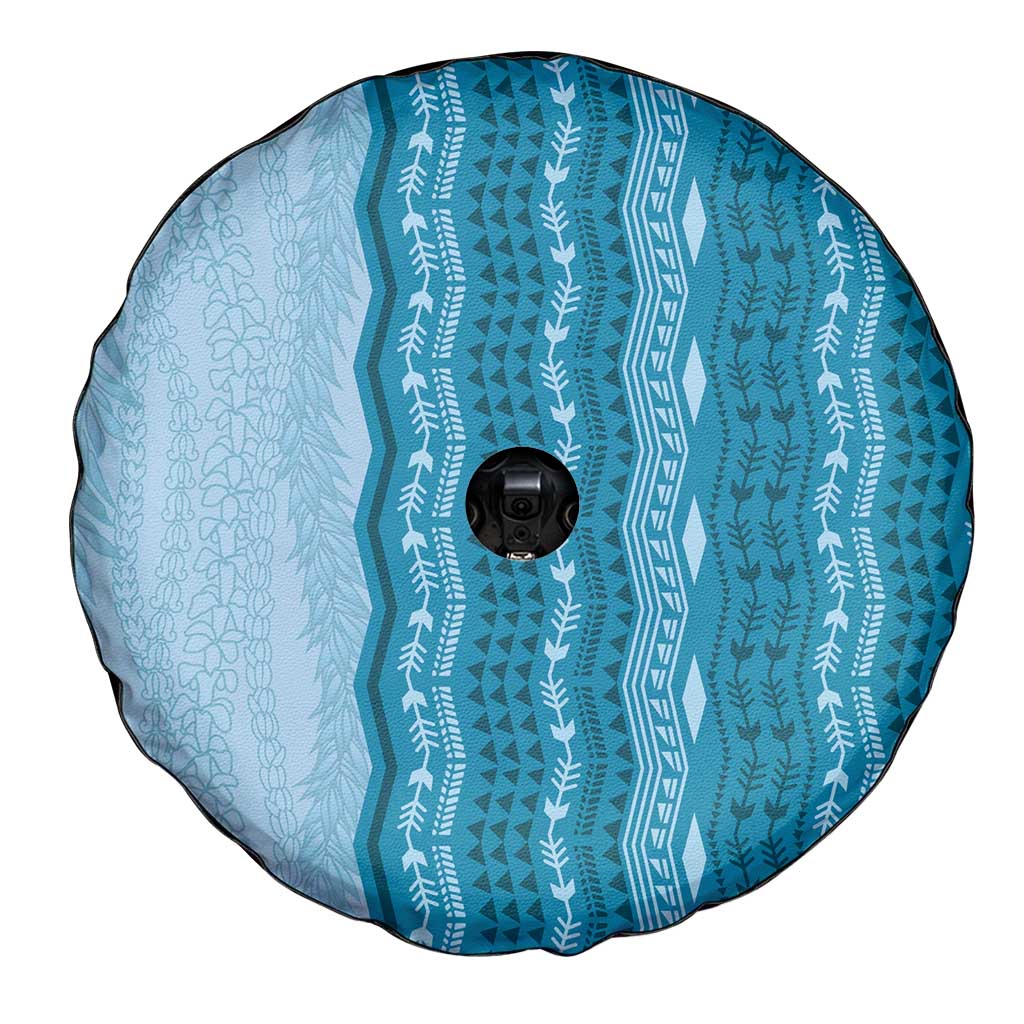 Vintage Cobalt Blue Hawaiian Traditional Kapa Mix Flowers Lei Spare Tire Cover