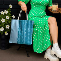 Vintage Cobalt Blue Hawaiian Traditional Kapa Mix Flowers Lei Tote Bag