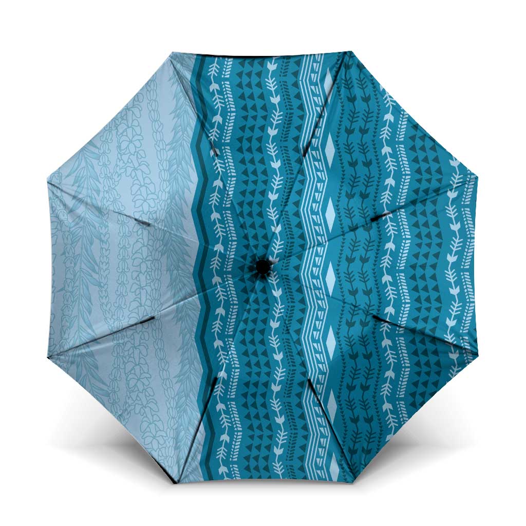 Vintage Cobalt Blue Hawaiian Traditional Kapa Mix Flowers Lei Umbrella