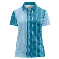 Vintage Cobalt Blue Hawaiian Traditional Kapa Mix Flowers Lei Women Polo Shirt