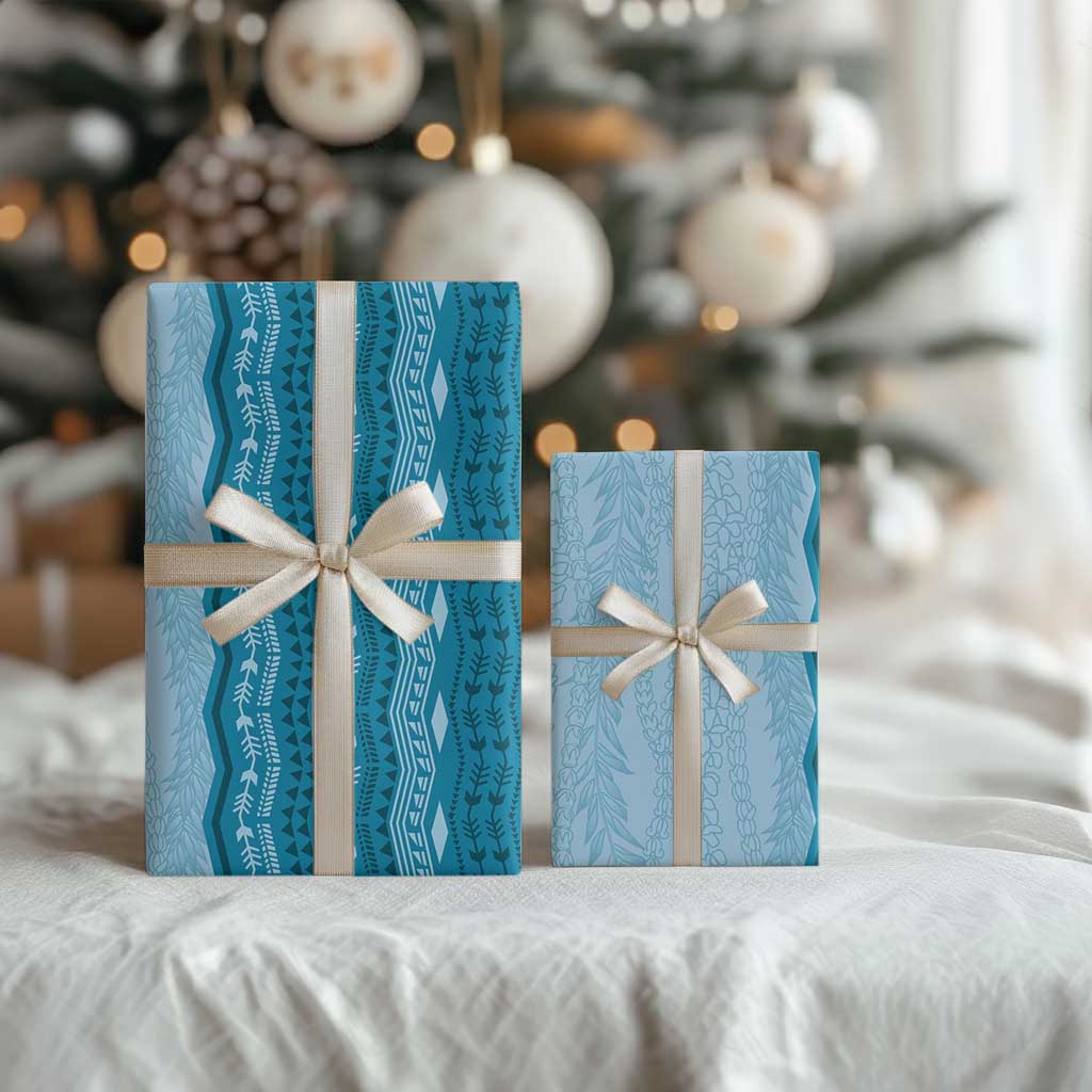 Vintage Cobalt Blue Hawaiian Traditional Kapa Mix Flowers Lei Wrapping Paper
