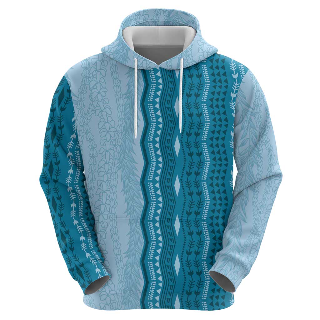Vintage Cobalt Blue Hawaiian Traditional Kapa Mix Flowers Lei Zip Hoodie