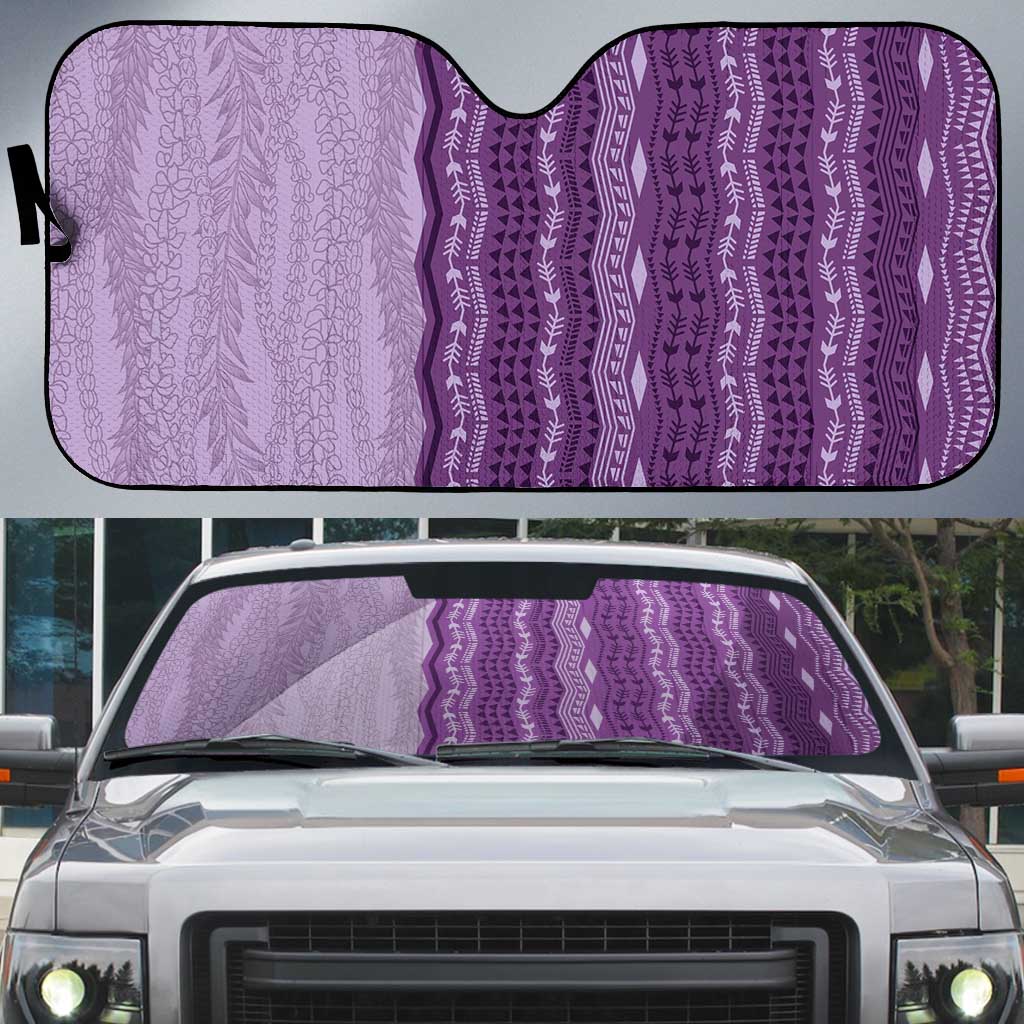 Vintage Violet Hawaiian Traditional Kapa Mix Flowers Lei Auto Sun Shade