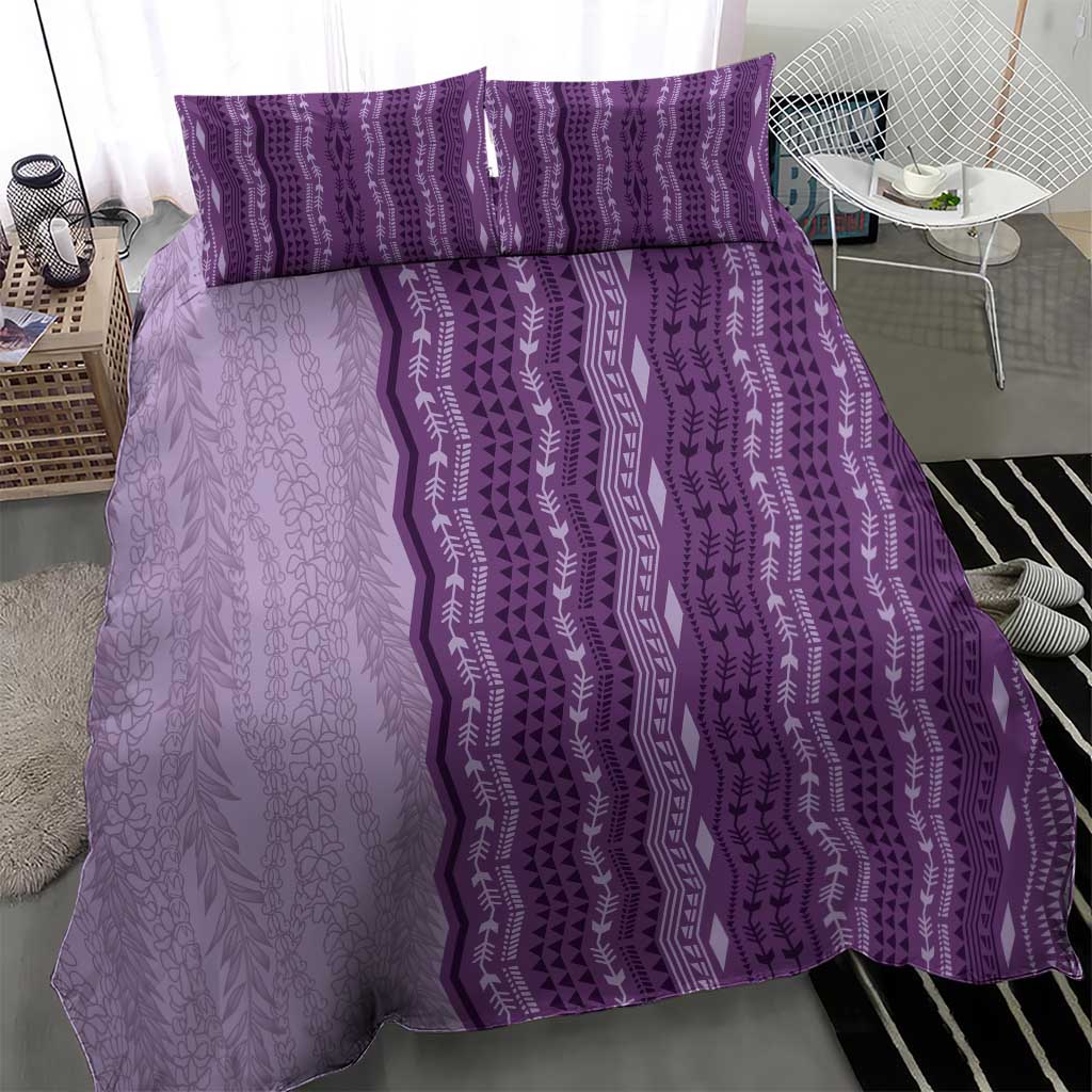 Vintage Violet Hawaiian Traditional Kapa Mix Flowers Lei Bedding Set