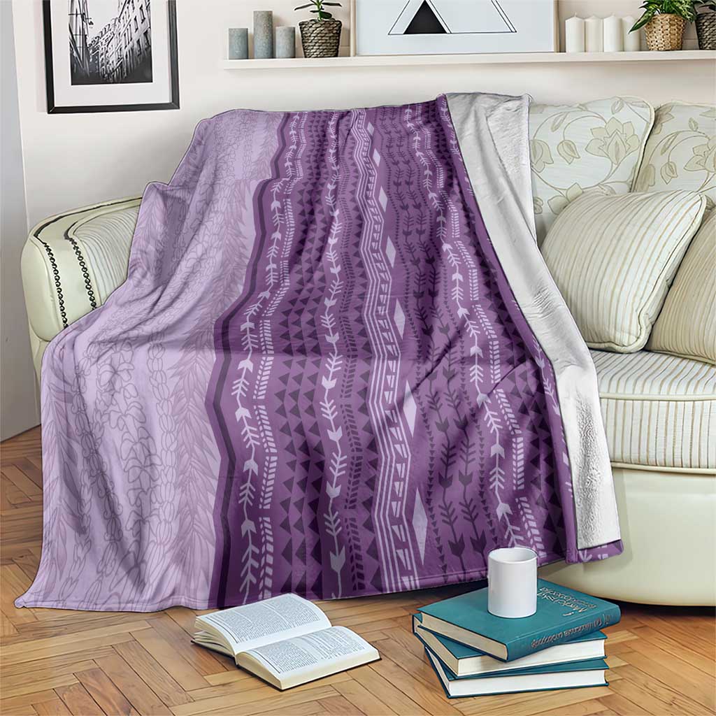 Vintage Violet Hawaiian Traditional Kapa Mix Flowers Lei Blanket