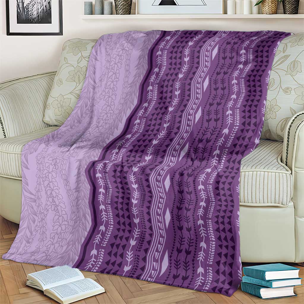 Vintage Violet Hawaiian Traditional Kapa Mix Flowers Lei Blanket
