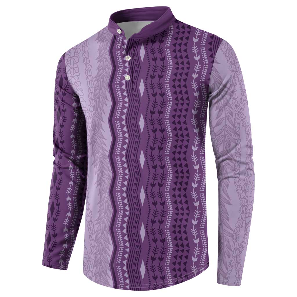 Vintage Violet Hawaiian Traditional Kapa Mix Flowers Lei Button Sweatshirt