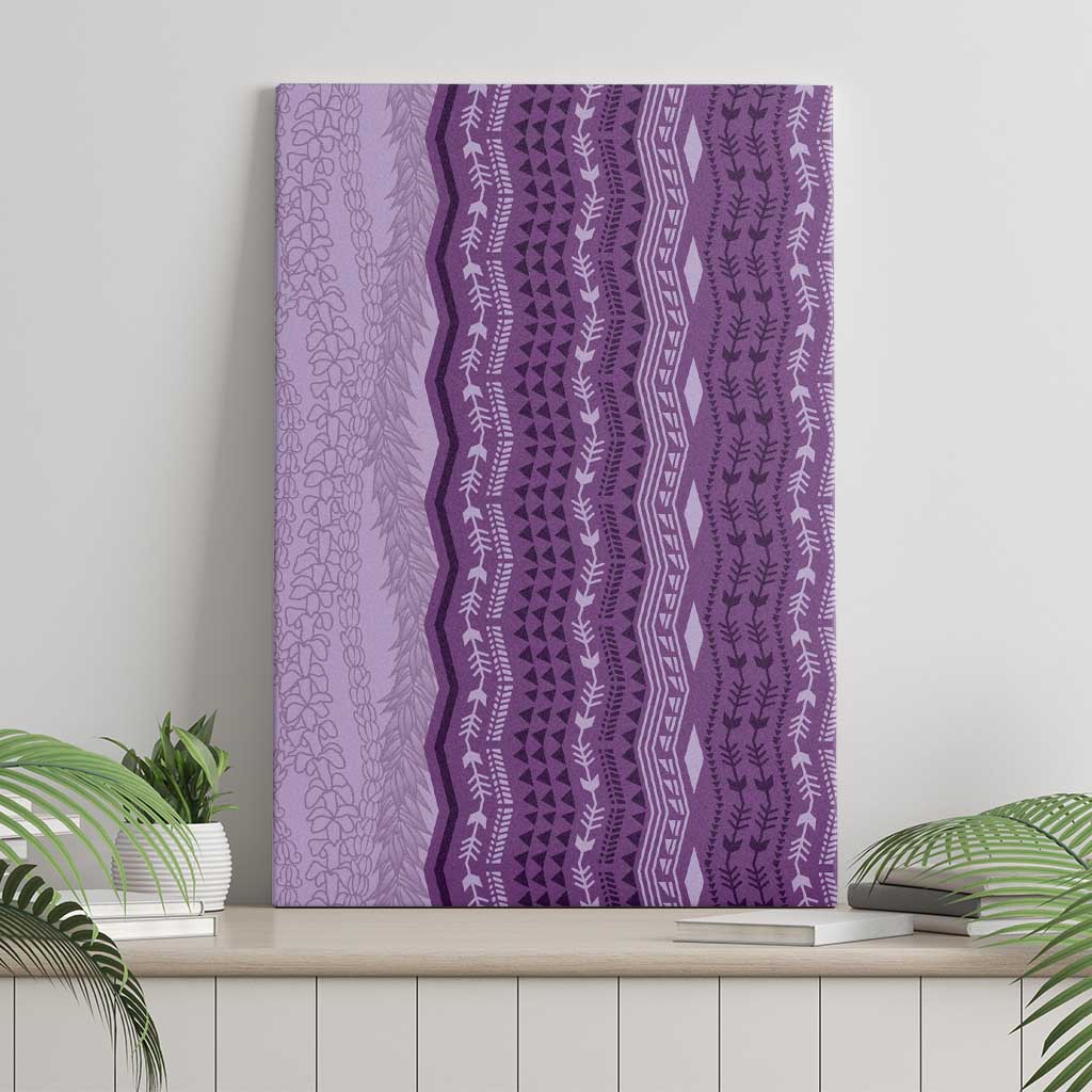 Vintage Violet Hawaiian Traditional Kapa Mix Flowers Lei Canvas Wall Art