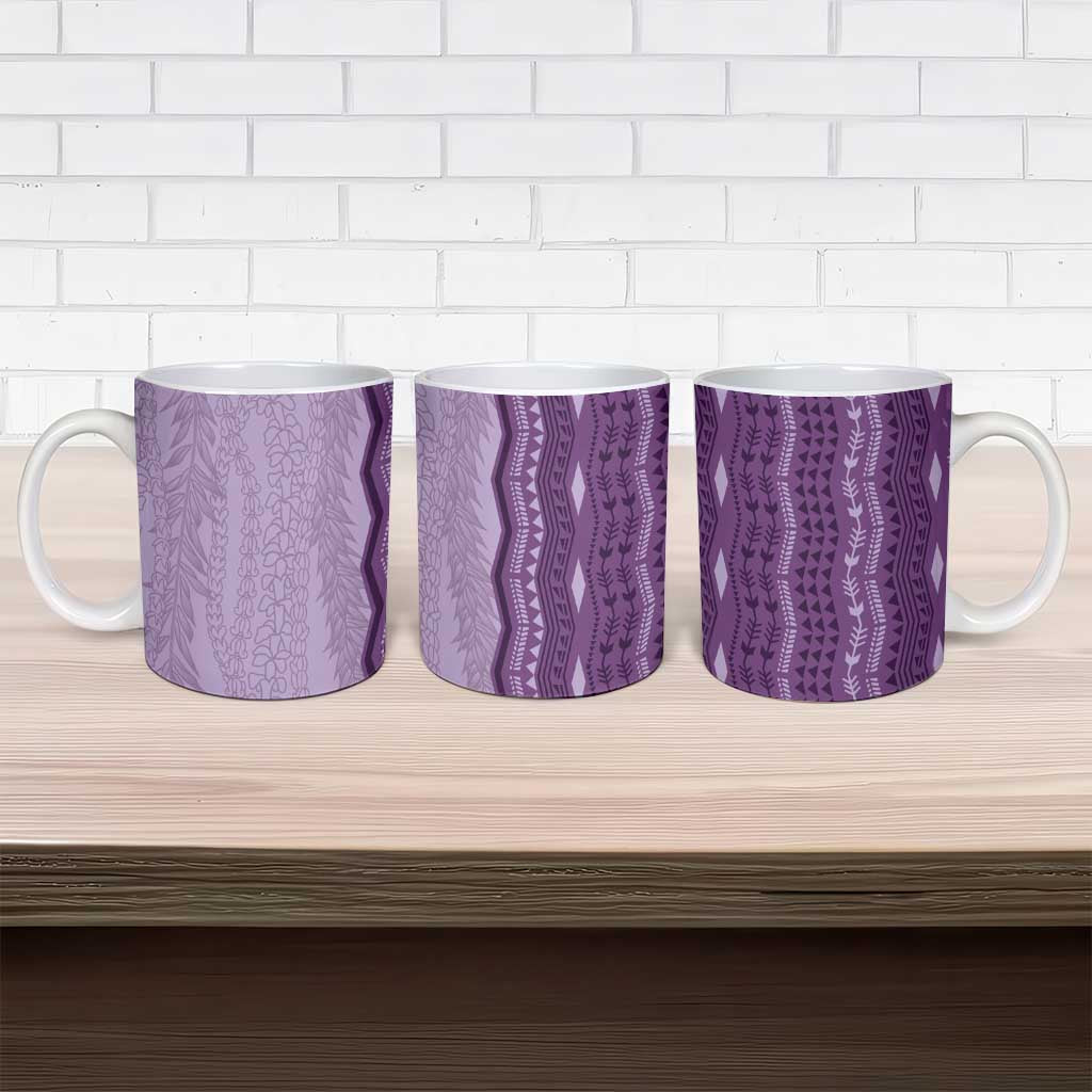 Vintage Violet Hawaiian Traditional Kapa Mix Flowers Lei Ceramic Mug