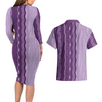 Vintage Violet Hawaiian Traditional Kapa Mix Flowers Lei Couples Matching Long Sleeve Bodycon Dress and Hawaiian Shirt LT7 - Polynesian Pride