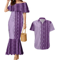 Vintage Violet Hawaiian Traditional Kapa Mix Flowers Lei Couples Matching Mermaid Dress and Hawaiian Shirt LT7 Violet - Polynesian Pride