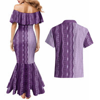 Vintage Violet Hawaiian Traditional Kapa Mix Flowers Lei Couples Matching Mermaid Dress and Hawaiian Shirt LT7 - Polynesian Pride