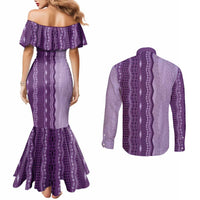 Vintage Violet Hawaiian Traditional Kapa Mix Flowers Lei Couples Matching Mermaid Dress and Long Sleeve Button Shirt LT7 - Polynesian Pride