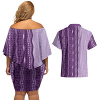 Vintage Violet Hawaiian Traditional Kapa Mix Flowers Lei Couples Matching Off Shoulder Short Dress and Hawaiian Shirt LT7 - Polynesian Pride