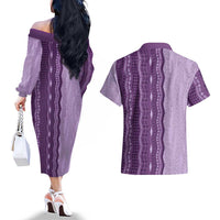 Vintage Violet Hawaiian Traditional Kapa Mix Flowers Lei Couples Matching Off The Shoulder Long Sleeve Dress and Hawaiian Shirt LT7 - Polynesian Pride