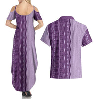 Vintage Violet Hawaiian Traditional Kapa Mix Flowers Lei Couples Matching Summer Maxi Dress and Hawaiian Shirt LT7 - Polynesian Pride