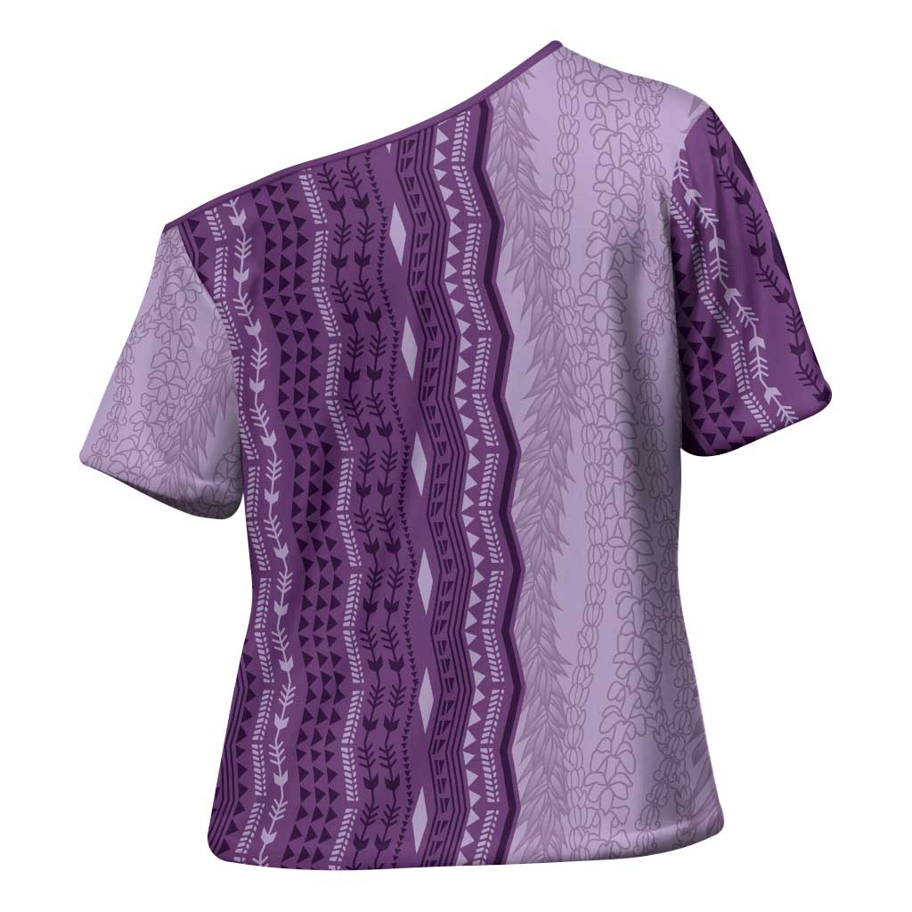 Vintage Violet Hawaiian Traditional Kapa Mix Flowers Lei Cross Shoulder Shirt
