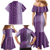 Vintage Violet Hawaiian Traditional Kapa Mix Flowers Lei Family Matching Mermaid Dress and Hawaiian Shirt LT7 - Polynesian Pride