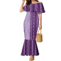 Vintage Violet Hawaiian Traditional Kapa Mix Flowers Lei Family Matching Mermaid Dress and Hawaiian Shirt LT7 Mom's Dress Violet - Polynesian Pride