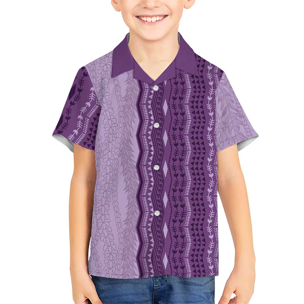 Vintage Violet Hawaiian Traditional Kapa Mix Flowers Lei Family Matching Mermaid Dress and Hawaiian Shirt LT7 Son's Shirt Violet - Polynesian Pride