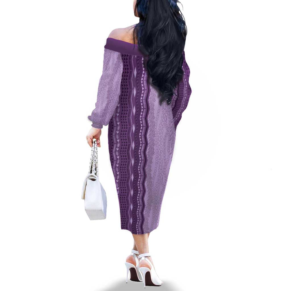 Vintage Violet Hawaiian Traditional Kapa Mix Flowers Lei Family Matching Off The Shoulder Long Sleeve Dress and Hawaiian Shirt LT7 - Polynesian Pride