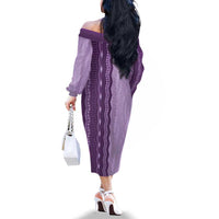 Vintage Violet Hawaiian Traditional Kapa Mix Flowers Lei Family Matching Off The Shoulder Long Sleeve Dress and Hawaiian Shirt LT7 - Polynesian Pride