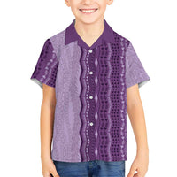 Vintage Violet Hawaiian Traditional Kapa Mix Flowers Lei Family Matching Puletasi and Hawaiian Shirt LT7 Son's Shirt Violet - Polynesian Pride