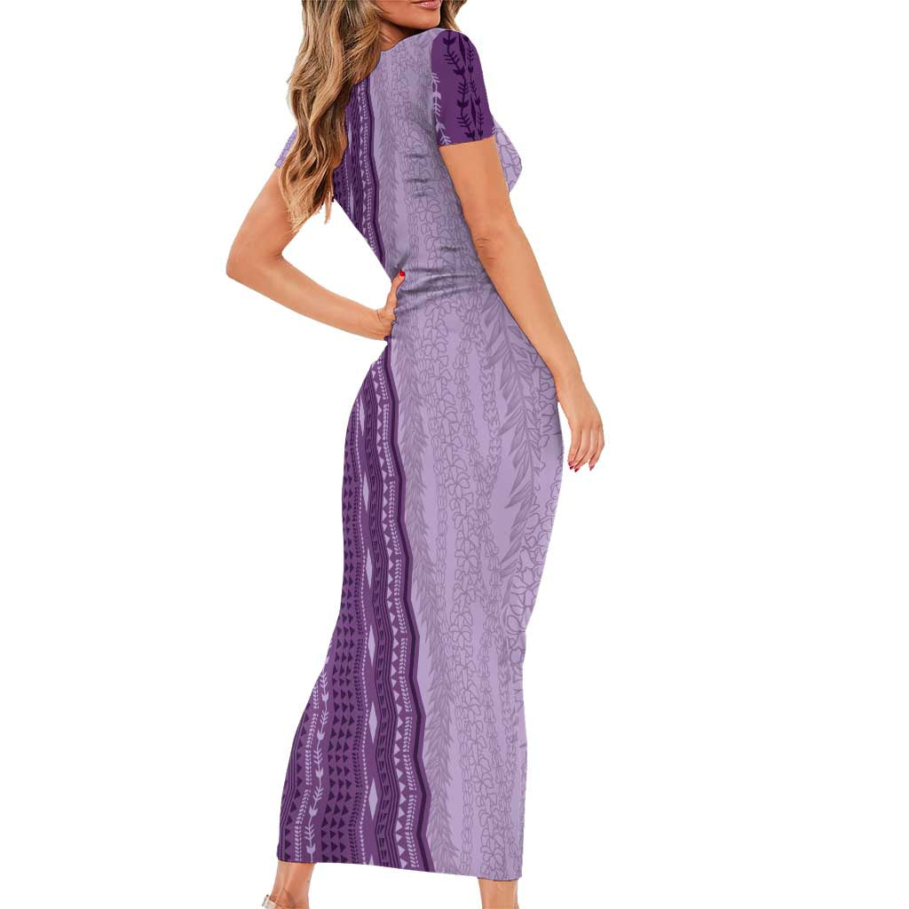 Vintage Violet Hawaiian Traditional Kapa Mix Flowers Lei Family Matching Short Sleeve Bodycon Dress and Hawaiian Shirt LT7 - Polynesian Pride