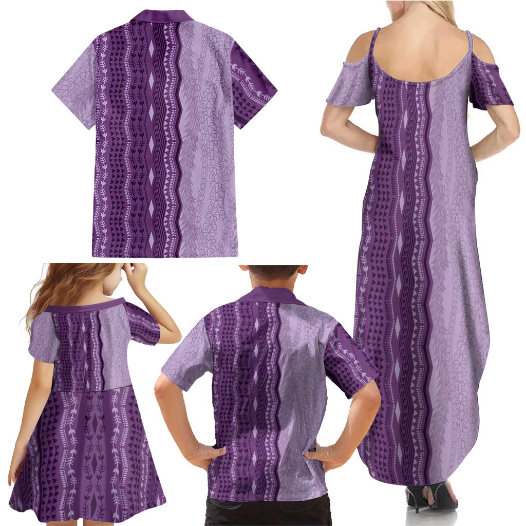 Vintage Violet Hawaiian Traditional Kapa Mix Flowers Lei Family Matching Summer Maxi Dress and Hawaiian Shirt LT7 - Polynesian Pride