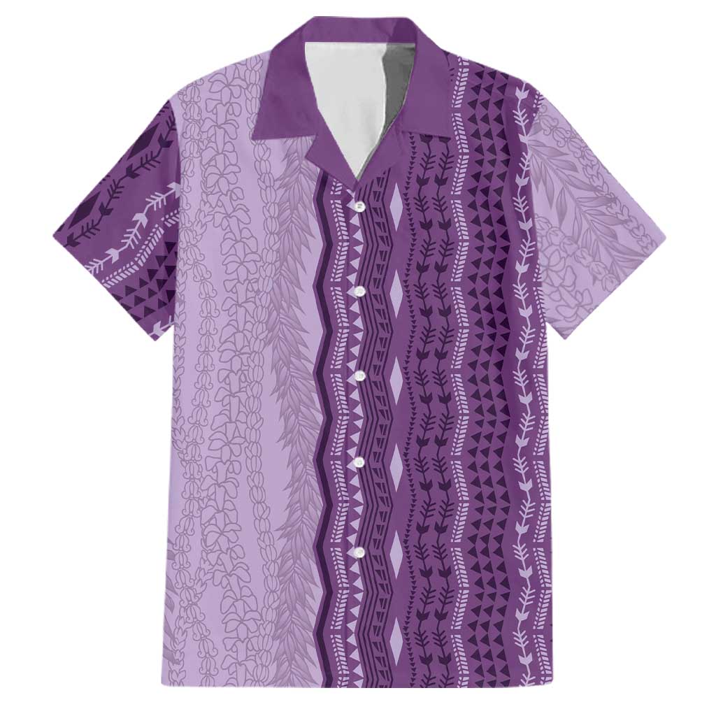 Vintage Violet Hawaiian Traditional Kapa Mix Flowers Lei Family Matching Summer Maxi Dress and Hawaiian Shirt LT7 Dad's Shirt - Short Sleeve Violet - Polynesian Pride