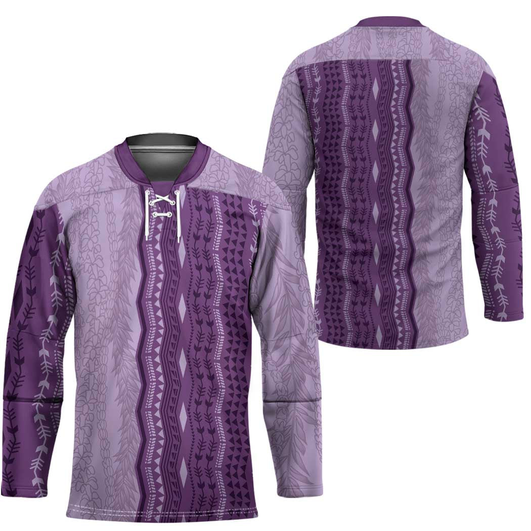 Vintage Violet Hawaiian Traditional Kapa Mix Flowers Lei Hockey Jersey