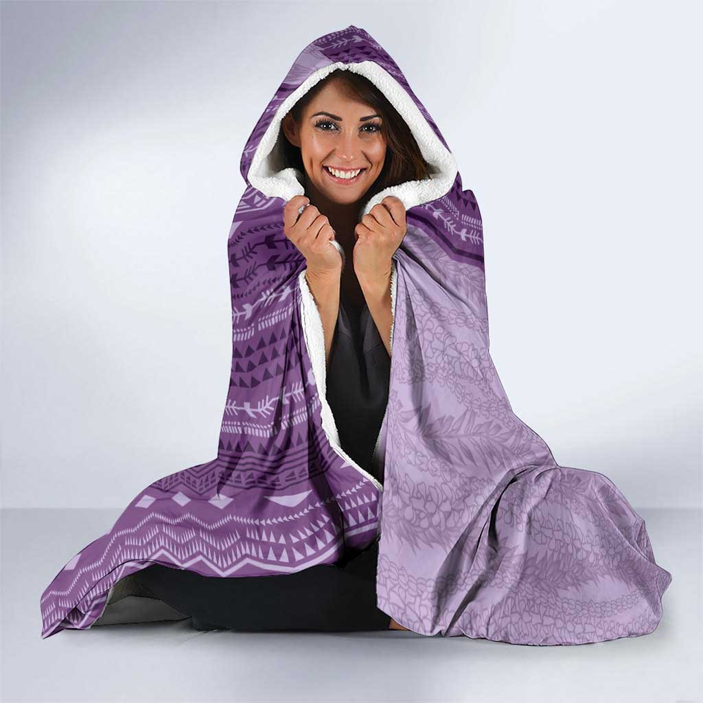 Vintage Violet Hawaiian Traditional Kapa Mix Flowers Lei Hooded Blanket