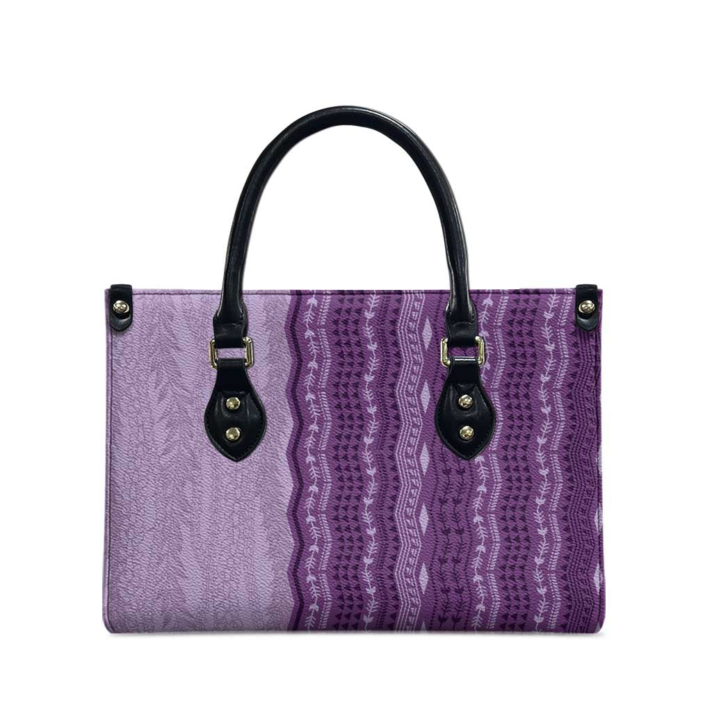 Vintage Violet Hawaiian Traditional Kapa Mix Flowers Lei Leather Bag