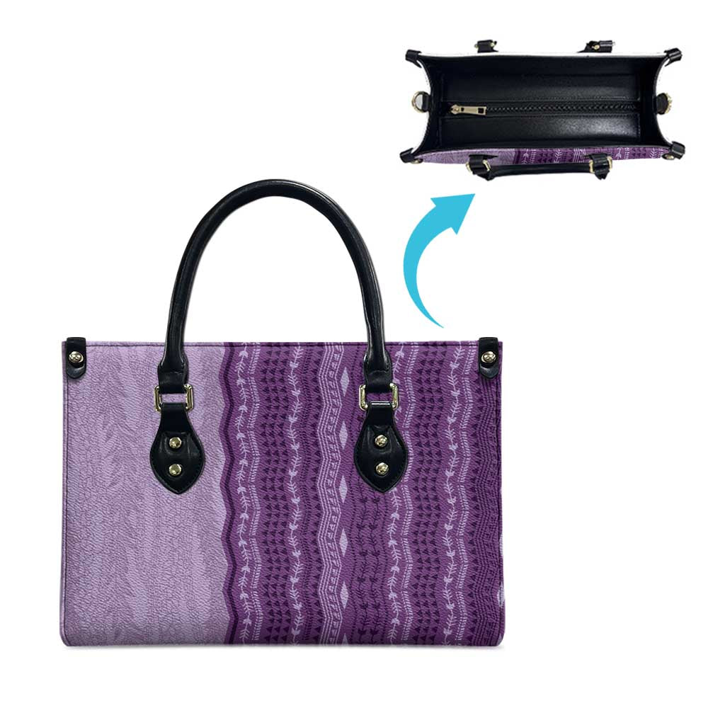 Vintage Violet Hawaiian Traditional Kapa Mix Flowers Lei Leather Bag