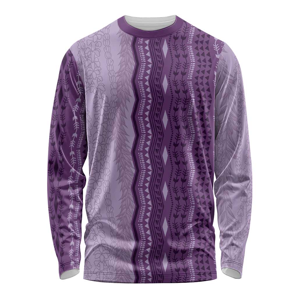 Vintage Violet Hawaiian Traditional Kapa Mix Flowers Lei Long Sleeve Shirt