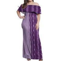 Vintage Violet Hawaiian Traditional Kapa Mix Flowers Lei Off Shoulder Maxi Dress