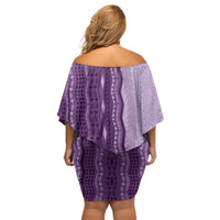 Vintage Violet Hawaiian Traditional Kapa Mix Flowers Lei Off Shoulder Short Dress