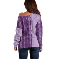 Vintage Violet Hawaiian Traditional Kapa Mix Flowers Lei Off Shoulder Sweater